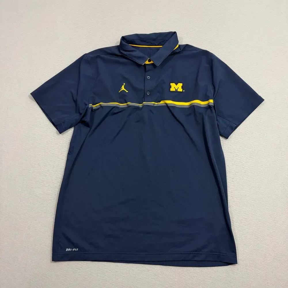 Jordan Michigan Wolverines Polo Shirt Men's Extra Large Blue Yellow Collared